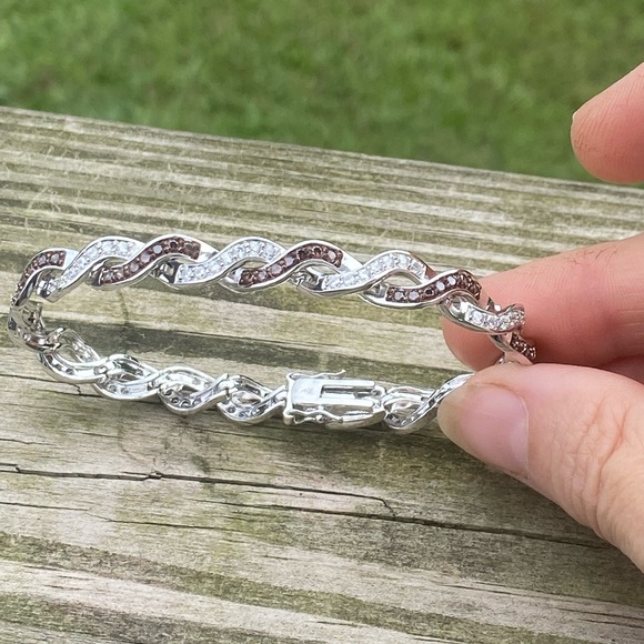 Danbury Mint Sterling Silver bracelet w/ mocha & clear simulated diamonds - Picture 6 of 16